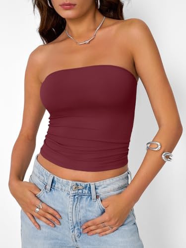 Trendy Queen Womens Strapless Tube Tops Basic Backless Sleeveless Bandeau Going Out Crop Tops Cute 2025 Summer Clothes