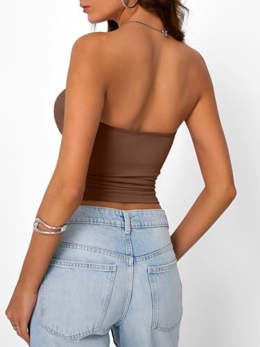 Trendy Queen Womens Strapless Tube Tops Basic Backless Sleeveless Bandeau Going Out Crop Tops Cute 2025 Summer Clothes