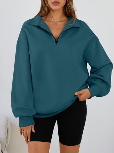 Trendy Queen Womens Oversized Sweatshirts Fall Sweaters Fashion Hoodies Half Zip Pullover Long Sleeve Shirts Clothes