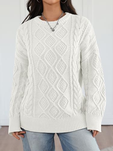 Trendy Queen Women's Oversized Cable Knit Crewneck Sweaters Cozy Winter Clothes