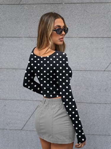 Trendy Queen Women's Boat Neck Tops Long Sleeve Shirts Casual Fitted Tee Shirts Solid Color Fall Basic Clothes 2025