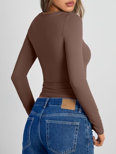 Trendy Queen Womens Long Sleeve Shirts Crop Tops Fall Fashion 2025 Going Out Basic Winter Clothes