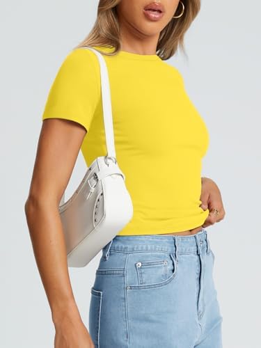 Trendy Queen Womens Basic T Shirts Summer Tops 2025 Crop Short Sleeve Slim Fit Tee Cute Gym Workout Clothes