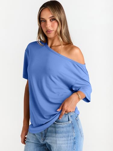 Trendy Queen Womens Off The Shoulder Tops Oversized T-Shirts Short Sleeve Tees Summer 2025 Casual Spring Fashion Clothes