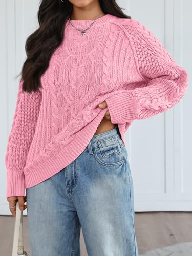 Trendy Queen Women's Oversized Cable Knit Crewneck Fall Pullover Sweaters