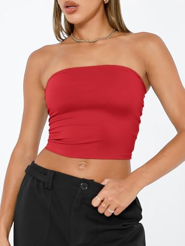 Trendy Queen Womens Tube Tops Strapless Crop Tops Basic Backless Sleeveless Bandeau Going Out Cute 2025 Summer Outfits
