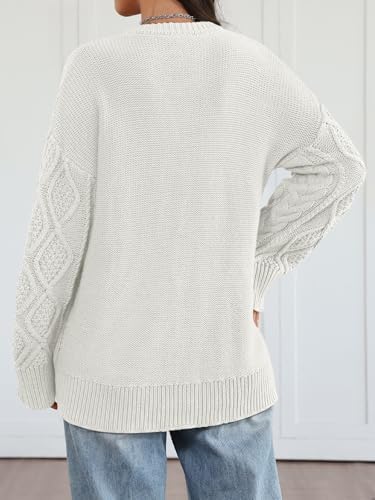 Trendy Queen Women's Oversized Cable Knit Crewneck Sweaters Cozy Winter Clothes
