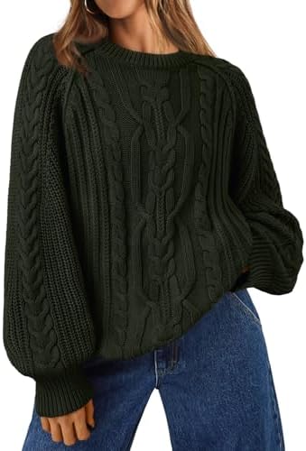 Trendy Queen Women's Oversized Cable Knit Crewneck Fall Pullover Sweaters