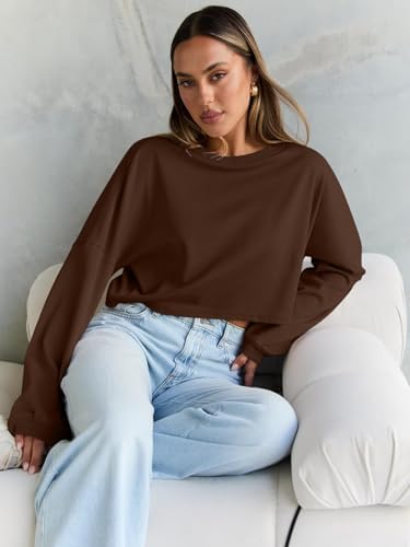 Trendy Queen Cropped Sweatshirts for Women Oversized Crewneck Sweaters Long Sleeve Tops Fall Winter Clothes 2025