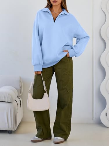 Trendy Queen Womens Oversized Sweatshirts Fall Sweaters Fashion Hoodies Half Zip Pullover Long Sleeve Shirts Clothes