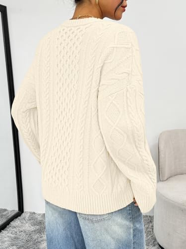 Trendy Queen Oversized Cable Knit Sweaters for Women Trendy 2025 Fall Fashion Outfits Pullover Crewneck Sweaters Tops