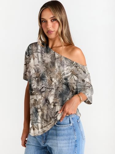 Trendy Queen Womens Off The Shoulder Tops Oversized T-Shirts Short Sleeve Tees Summer 2025 Casual Spring Fashion Clothes
