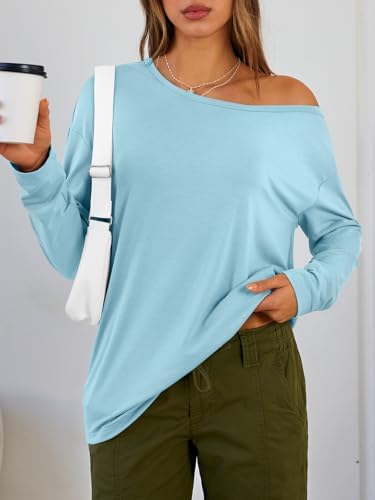 Trendy Queen Womens Off The Shoulder Tops Oversized Tshirts Long Sleeve 2025 Casual Basic Tees