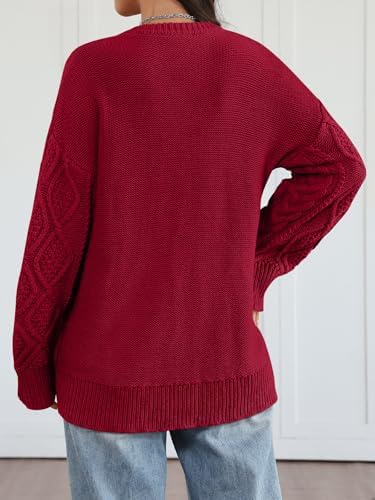 Trendy Queen Women's Oversized Cable Knit Crewneck Sweaters Cozy Winter Clothes