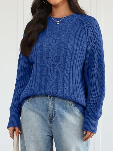 Trendy Queen Women's Oversized Cable Knit Crewneck Fall Pullover Sweaters