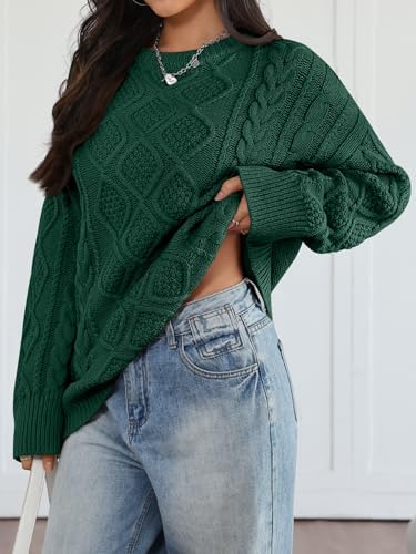 Trendy Queen Women's Oversized Cable Knit Crewneck Sweaters Cozy Winter Clothes