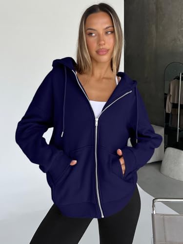 Trendy Queen Womens Zip Up Hoodies Oversized Sweatshirts Fall School Fashion Outfits Casual Jackets 2025 Winter Clothes