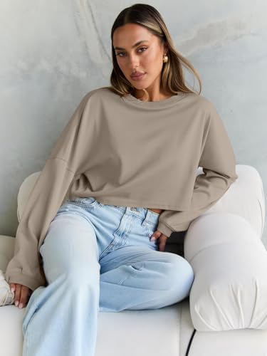 Trendy Queen Cropped Sweatshirts for Women Oversized Crewneck Sweaters Long Sleeve Tops Fall Winter Clothes 2025