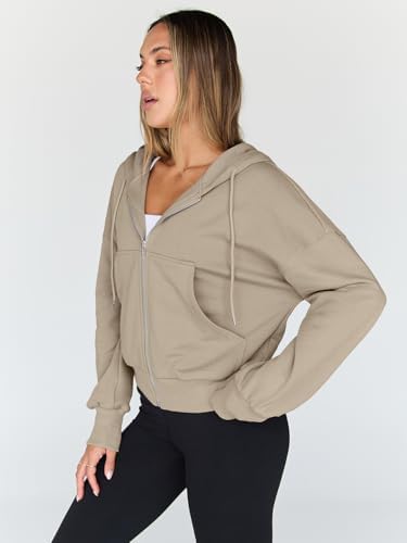 Trendy Queen Hoodies for Women Full Zip Up Cropped Sweatshirts Jackets Casual Comfy Gym Tops Fall Outfits Winter Clothes 2025