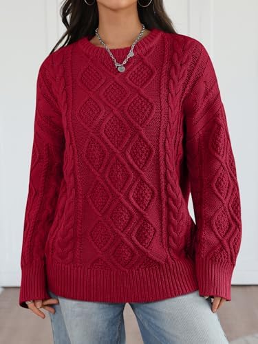 Trendy Queen Women's Oversized Cable Knit Crewneck Sweaters Cozy Winter Clothes