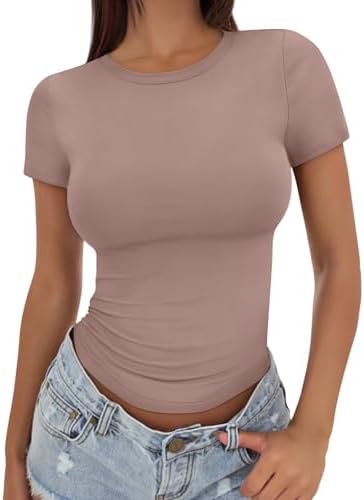 Trendy Queen Womens Basic T Shirts Summer Tops 2025 Crop Short Sleeve Slim Fit Tee Cute Gym Workout Clothes