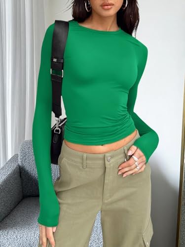 Trendy Queen Womens Long Sleeve T Shirts Fall Fashion 2025 Basic Crop Tops Going Out Outfits Y2k Clothes