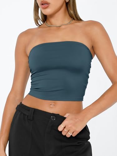 Trendy Queen Womens Tube Tops Strapless Crop Tops Basic Backless Sleeveless Bandeau Going Out Cute 2025 Summer Outfits