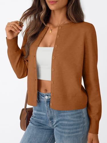 Trendy Queen Womens Cardigan Sweaters Lightweight Crew Neck Outfits Fall Fashion 2025 Clothing