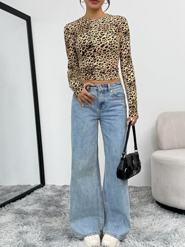 Trendy Queen Womens Long Sleeve T Shirts Fall Fashion 2025 Basic Crop Tops Going Out Outfits Y2k Clothes