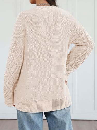 Trendy Queen Women's Oversized Cable Knit Crewneck Sweaters Cozy Winter Clothes