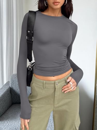 Trendy Queen Womens Long Sleeve T Shirts Fall Fashion 2025 Basic Crop Tops Going Out Outfits Y2k Clothes