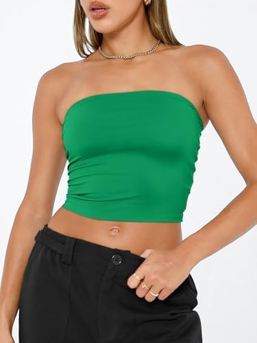 Trendy Queen Womens Tube Tops Strapless Crop Tops Basic Backless Sleeveless Bandeau Going Out Cute 2025 Summer Outfits