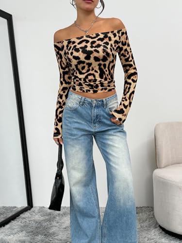Trendy Queen Womens Long Sleeve Off The Shoulder Tops Going Out Cute Basic Y2K Fall Fashion 2025 Outfits Clothes