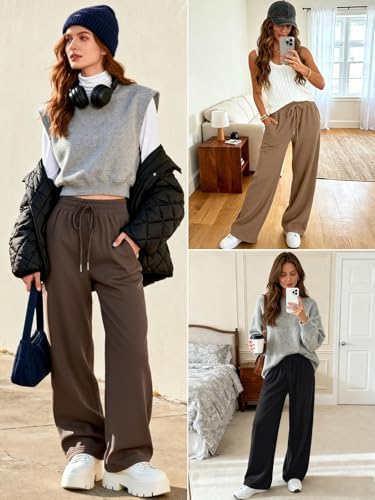 Trendy Queen Womens Wide Leg Fleece Lined Sweatpants Winter Baggy Lounge Travel Pants Fashion Outfits 2025 Joggers Clothes