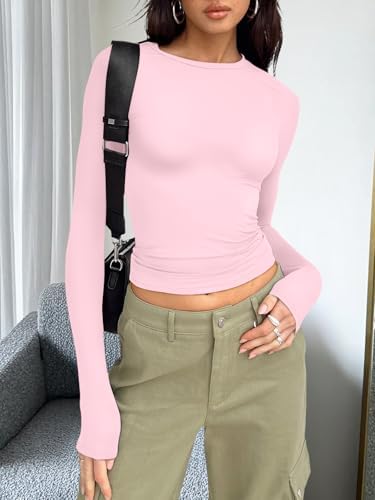 Trendy Queen Womens Long Sleeve T Shirts Fall Fashion 2025 Basic Crop Tops Going Out Outfits Y2k Clothes