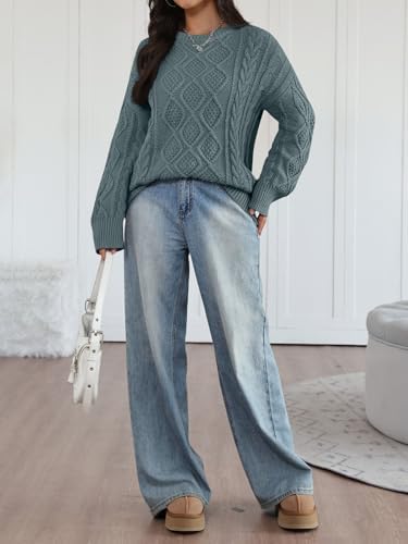 Trendy Queen Women's Oversized Cable Knit Crewneck Sweaters Cozy Winter Clothes