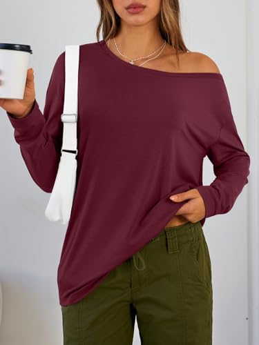 Trendy Queen Womens Off The Shoulder Tops Oversized Tshirts Long Sleeve 2025 Casual Basic Tees