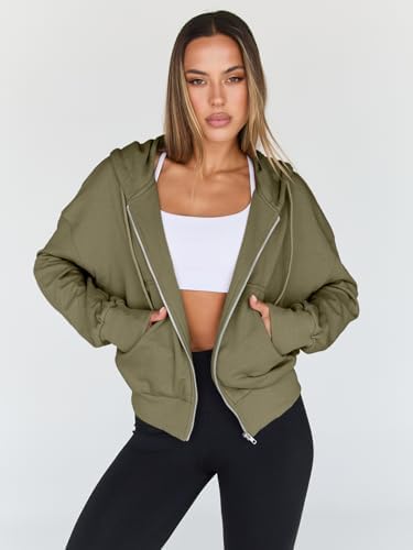 Trendy Queen Hoodies for Women Full Zip Up Cropped Sweatshirts Jackets Casual Comfy Gym Tops Fall Outfits Winter Clothes 2025