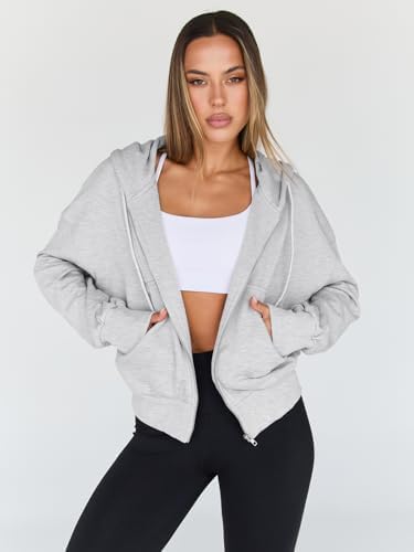 Trendy Queen Hoodies for Women Full Zip Up Cropped Sweatshirts Jackets Casual Comfy Gym Tops Fall Outfits Winter Clothes 2025