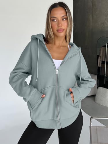 Trendy Queen Womens Zip Up Hoodies Oversized Sweatshirts Fall School Fashion Outfits Casual Jackets 2025 Winter Clothes