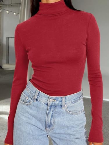 Trendy Queen Women's Turtleneck Long Sleeve Shirts Fall Fashion Basic Thermal Underwear Tops Winter Clothes 2025