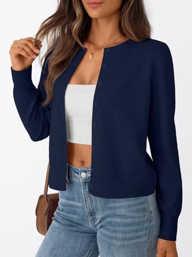 Trendy Queen Womens Cardigan Sweaters Lightweight Crew Neck Outfits Fall Fashion 2025 Clothing