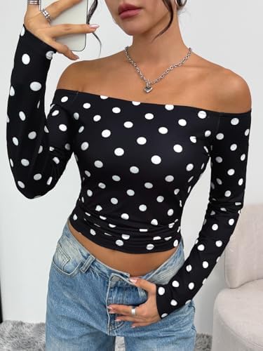 Trendy Queen Womens Long Sleeve Off The Shoulder Tops Going Out Cute Basic Y2K Fall Fashion 2025 Outfits Clothes