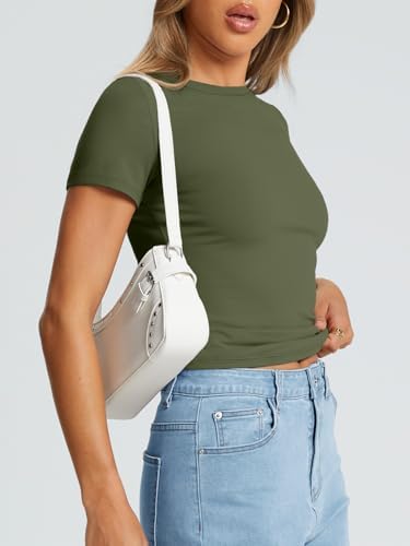 Trendy Queen Womens Basic T Shirts Summer Tops 2025 Crop Short Sleeve Slim Fit Tee Cute Gym Workout Clothes