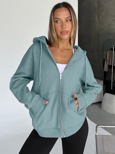 Trendy Queen Womens Zip Up Hoodies Oversized Sweatshirts Fall School Fashion Outfits Casual Jackets 2025 Winter Clothes