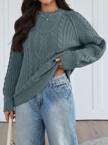 Trendy Queen Women's Oversized Cable Knit Crewneck Fall Pullover Sweaters