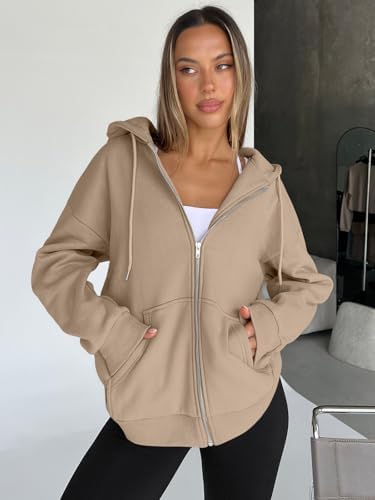 Trendy Queen Womens Zip Up Hoodies Oversized Sweatshirts Fall School Fashion Outfits Casual Jackets 2025 Winter Clothes