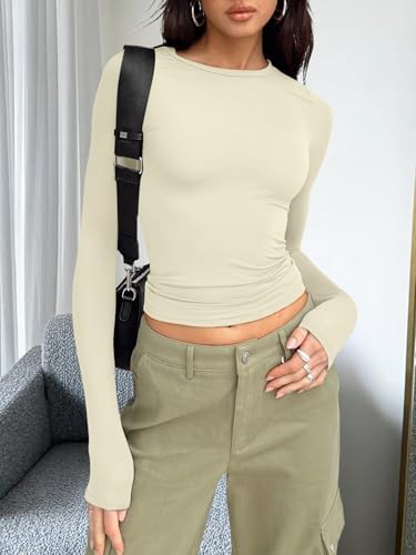 Trendy Queen Womens Long Sleeve T Shirts Fall Fashion 2025 Basic Crop Tops Going Out Outfits Y2k Clothes