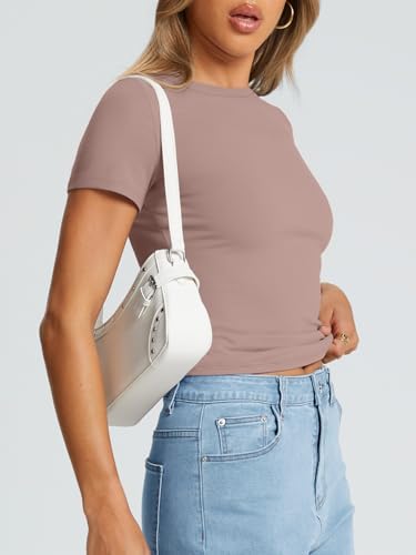 Trendy Queen Womens Basic T Shirts Summer Tops 2025 Crop Short Sleeve Slim Fit Tee Cute Gym Workout Clothes