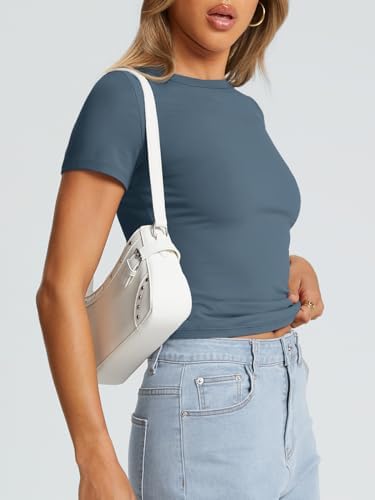 Trendy Queen Womens Basic T Shirts Summer Tops 2025 Crop Short Sleeve Slim Fit Tee Cute Gym Workout Clothes